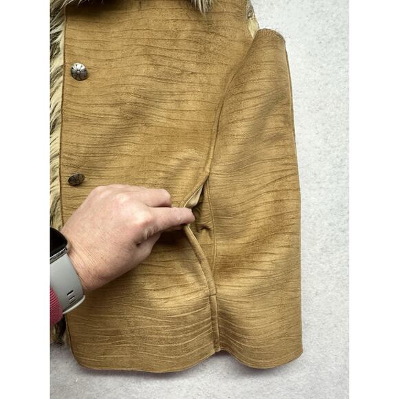 Deborah Murray Vest Womens Large Tan Faux Suede Faux Fur Lining Glam Fashion - Picture 10 of 10
